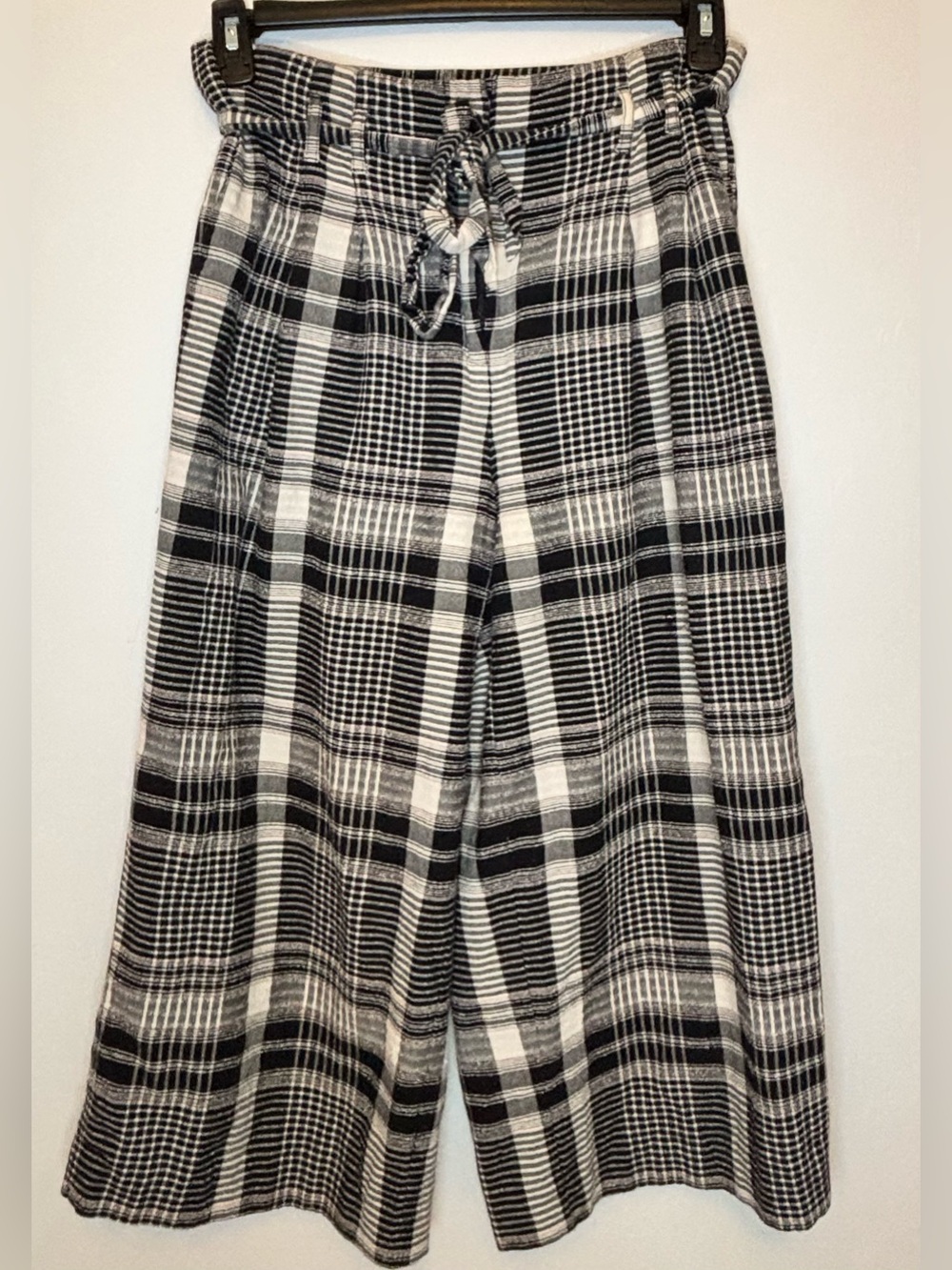 Anthropologie Ett:Twa Luca Plaid Wide Leg Cropped Pants Size 8 Black White READ